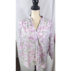 Alfred Dunner Woman's Blouse Long Sleeve Floral Print With V Neck Detail Size 18